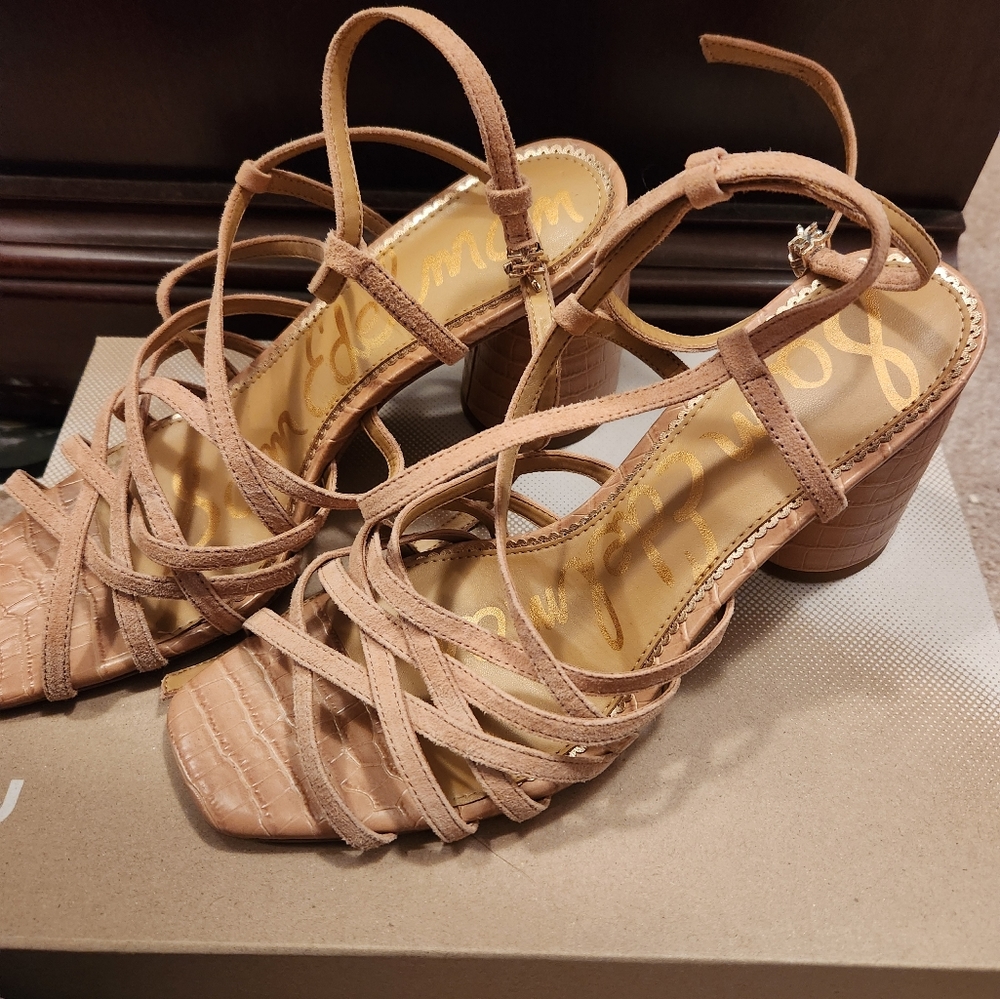 Sam edelman  beige strappy block heels 9.5 light wear